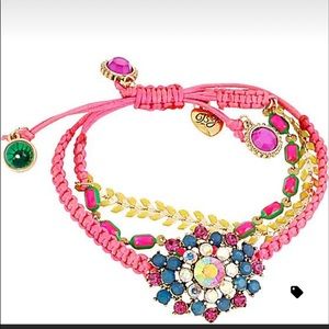 Betsey Johnson bundle bracelet and earrings . Pink thread multi stone flower.